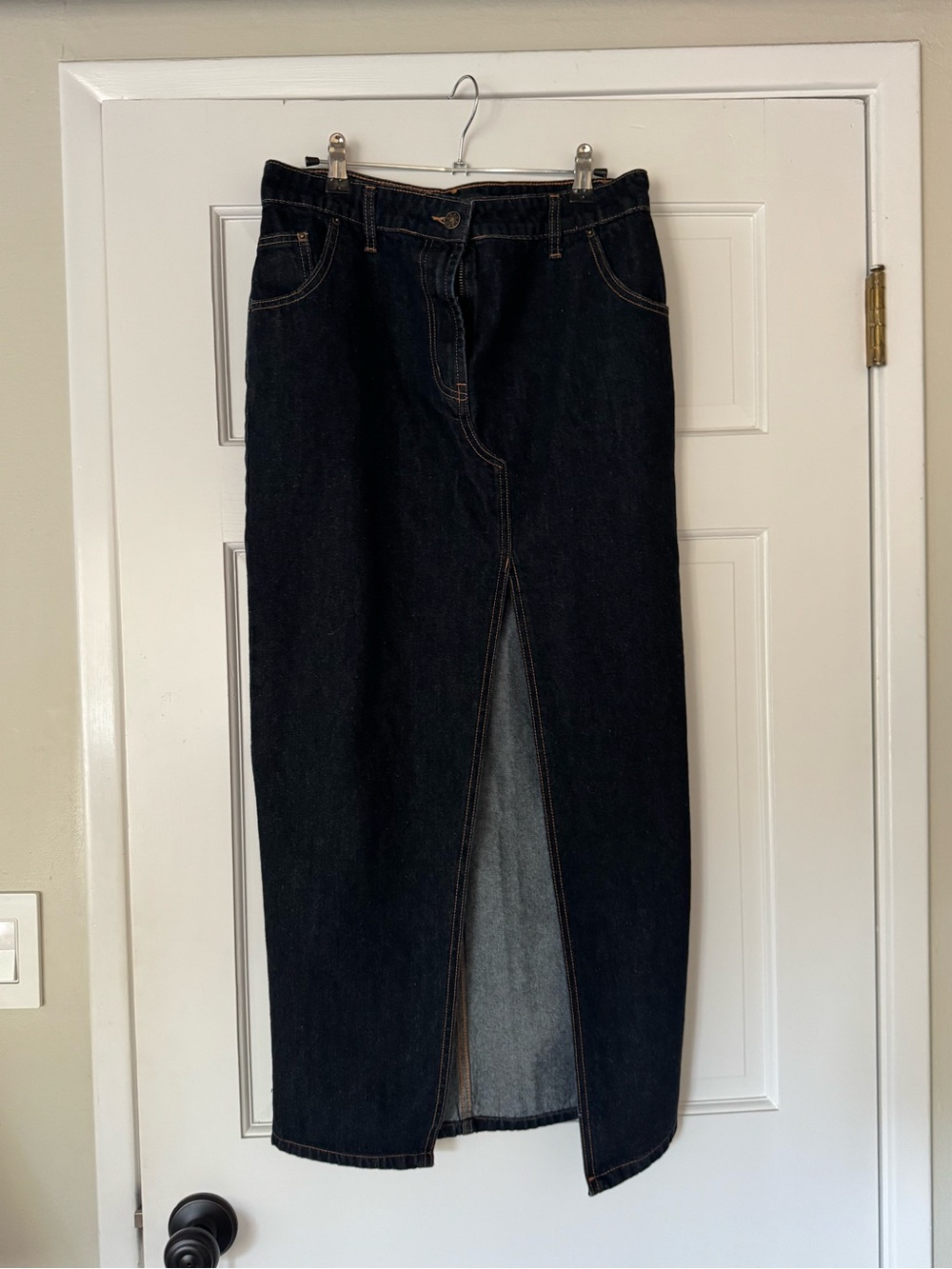 Lioness Dark Denim Jean Skirt with Contrast Stitching and